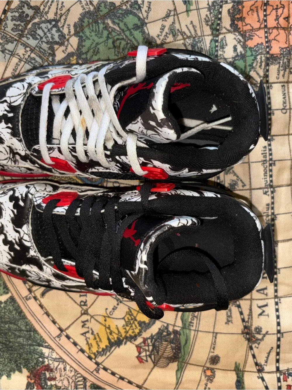 Jordan Kids Black White Red Graphic Retro 4 Sneakers